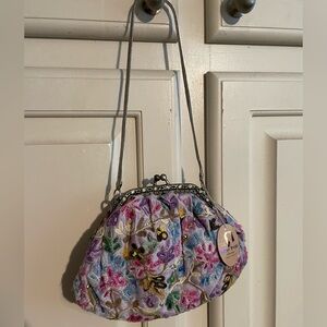 Embroidered Floral Women's Bag w/ Tied in Pocket Mirror